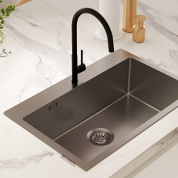 Mitigeur lavabo XL + mitigeur monocommande de cuisine avec douchette extractible 2 jets, noir mat (SATBSM288C)