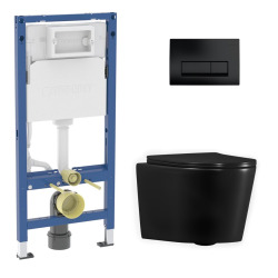 Duofix pack WC bâti-support + WC suspendu Ceramia sans bride avec abattant SoftClose + plaque noir mat (GEBCE14BMT01MAN-FR)