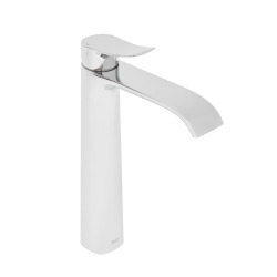 set mitigeur lavabo haut + mitigeur cuisine avec douchette extractible et bras pivotant, chrome (SATINFBSD285)