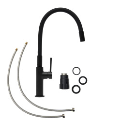 set mitigeur lavabo haut + mitigeur cuisine, bec flexible, aérateur Neoperl®, noir mat (SATBS285C)