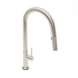 Mitigeur monocommande avec douchette extractible et bras pivotant, 2 jets, Aspect acier inox