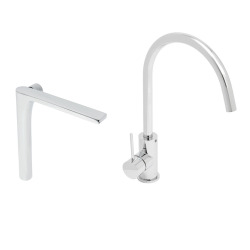 set mitigeur lavabo haut sans vidage + mitigeur cuisine 36,3 cm avec bras pivotant, chrome brillant (SATBSUR0271CR)