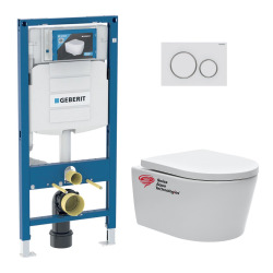 Pack WC Bati Geberit + Cuvette Swiss Aqua technologies sans bride + Abattant soft close + Plaque (GebSATrimless-J)
