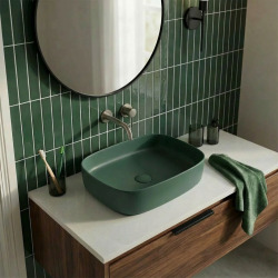 Vasque à poser rectangulaire 50 x 37,5 x 13,5 cm sans trop-plein vert mat PixL (CEPX4937GEM)