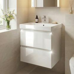 Meuble salle de bain suspendu 59 x 50 x 45 cm avec lavabo céramique blanc brillant – 2 tiroirs – B-Way (BWAY260WU1BI)