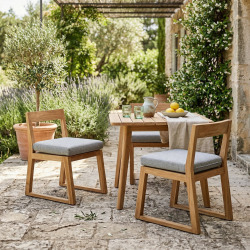 Lot de 2 chaises de jardin en teck massif avec coussins gris – chaises extérieures style chic terrasse piscine (NATOFCH50B-DUO)