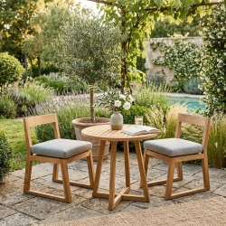 Lot de 2 chaises de jardin en teck massif avec coussins gris – chaises extérieures style chic terrasse piscine (NATOFCH50B-DUO)