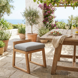 Chaise de table extérieur en teck massif, 50x59.5x56 cm, avec coussins gris perlé, sans dossier (NATOFCH50S)