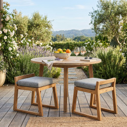 Lot de 2 chaises en teck massif avec coussins gris sans dossier – style chic terrasse piscine (NATOFCH50S-DUO)