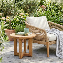 Table d'appoint de jardin en teck massif, 51x51x40.5 cm, forme ronde (NATOFT5151R)