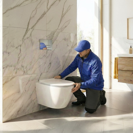 Installation d'un pack complet WC 1 : B&acirc;ti-support + Cuvette suspendue + Plaque de commande